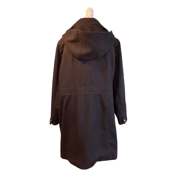 Michael Kors Classic Wool Pea Coat Black Lined Hood Zipper Closure 1X - Picture 3 of 10